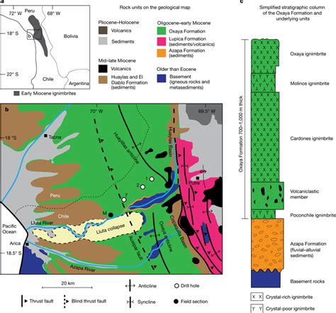 Location and geology of the Oxaya early Miocene ignimbrite formation ...