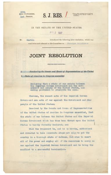 U.S. Senate: Declaration of War with Germany, WWI (S.J.Res. 1)