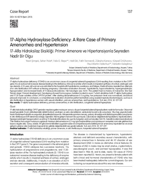 (PDF) 17-Alpha Hydroxylase Deficiency: A Rare Case of Primary ...