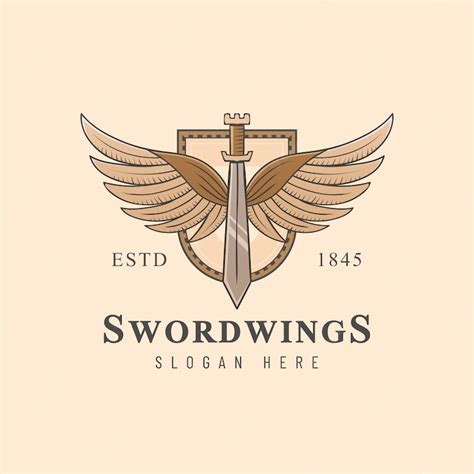 Premium Vector | Hand drawn sword with wings logo template