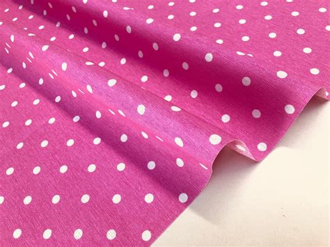 PINK Polka Dot Fabric White Spots Dots PolyCotton Material Classic Chic ...