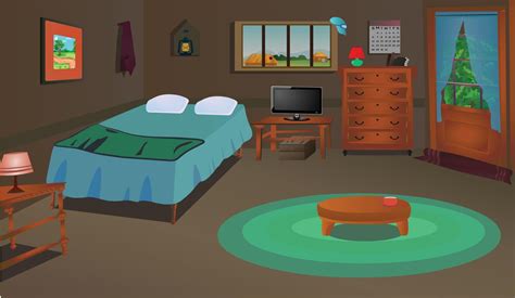 Village Room inside interior with cozy bed, furniture etc, vector ...