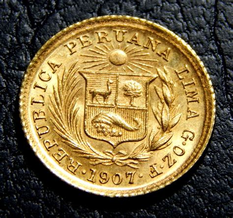 Moneda de oro de un quinto de libra del Perú del año 1907 - Catawiki