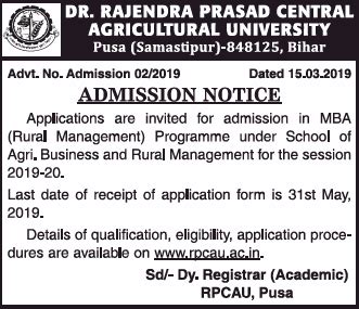 Dr Rajendra Prasad Central Agricultural University Admission Notice Ad ...