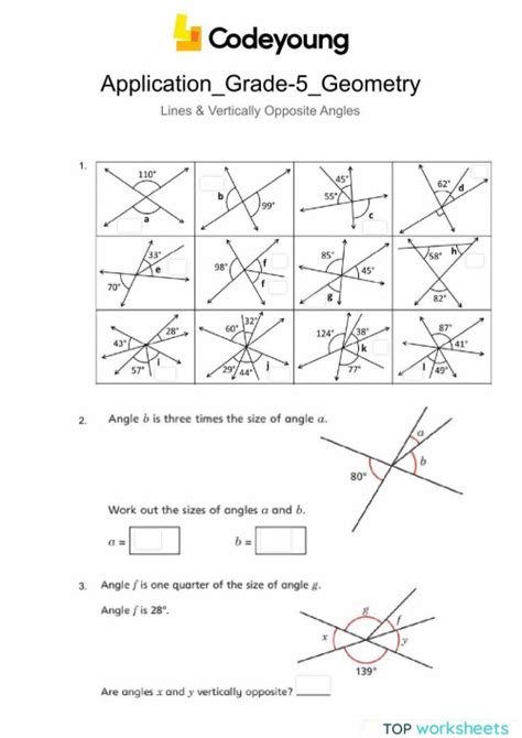 Application-lines & vertically Opposite Angles. Interactive worksheet ...