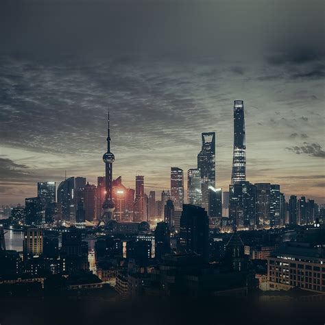 City Shanghai Night Building Skyline iPad Air Wallpapers Free Download