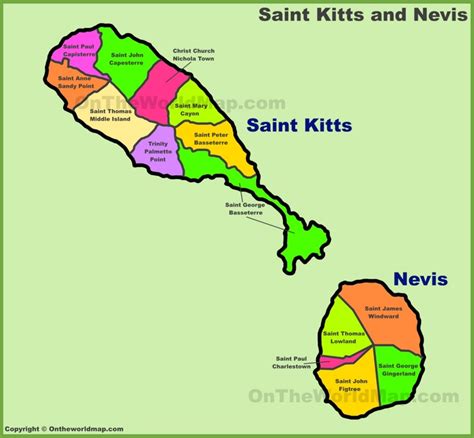 Saint Kitts and Nevis Parish Map - Administrative divisions map of ...