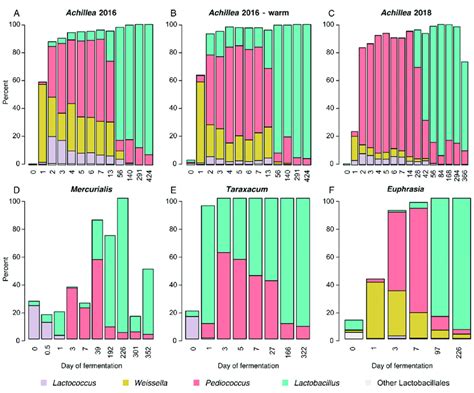 Percentages of Lactobacillales during the fermentation of Achillea ...