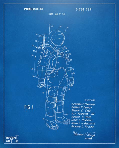 1973 Space Suit Patent Inventors Artwork - Blueprint Digital Art by ...