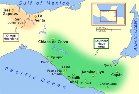 Maps showing the distribution of Olmec sites