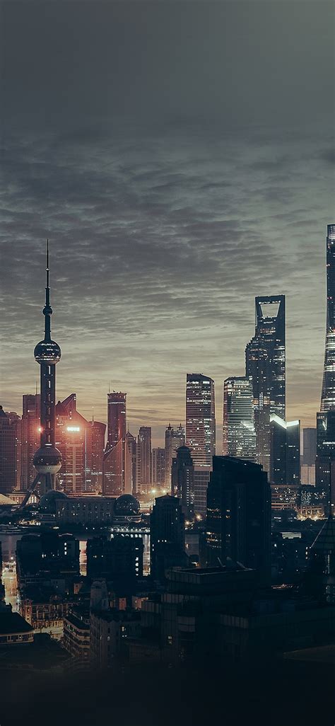 City ShangHai night building skyline iPhone X Wallpapers Free Download