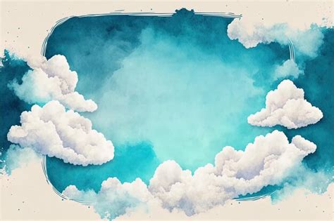 Premium Photo | Cotton cloud sky watercolor blue green background