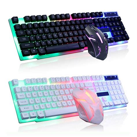 Wired Ergonomic Gaming LED Keyboard and Mouse, Multiple Color Rainbow ...