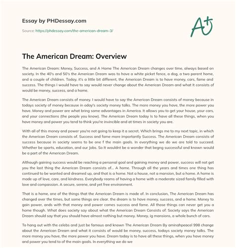 The American Dream: Overview (600 Words) - PHDessay.com