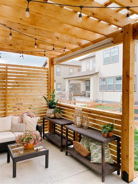 DIY Pergola: How to Build a Pergola on a Patio with Wood Slat Privacy ...