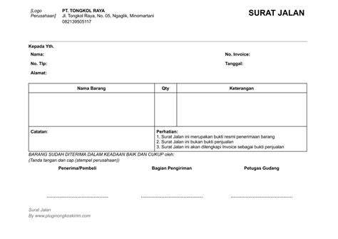 3 Contoh Surat Jalan Pengiriman Barang yang Benar - Plugin Ongkos Kirim