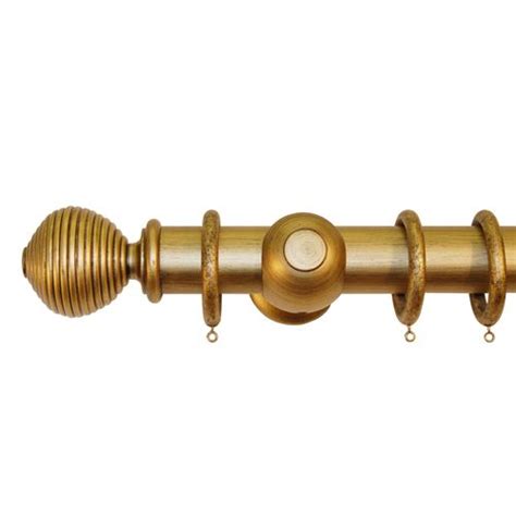 55mm Portofino Old Gold Ribbed Ball Curtain Pole Ready Made Curtain ...