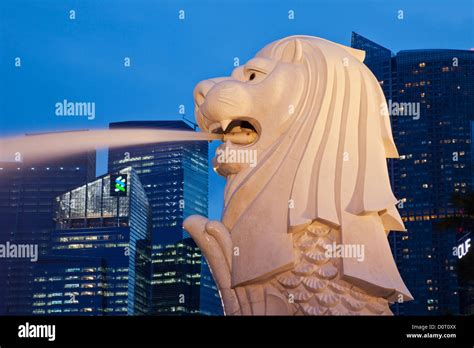 Asia, Singapore, Merlion Statue, Merlion, Night View, Night Lights ...