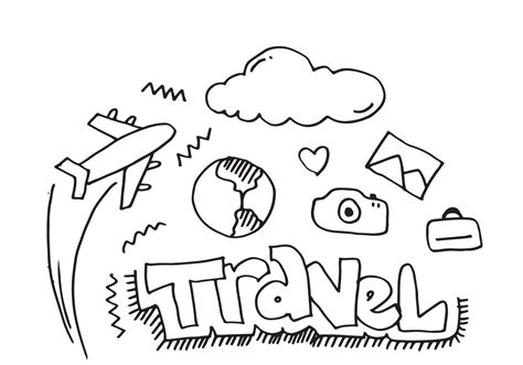 Set of hand drawn travel doodle. Vector illustration.Doodle art world ...