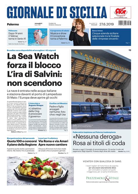 Giornale: La prima pagina del Giornale di Sicilia oggi in edicola