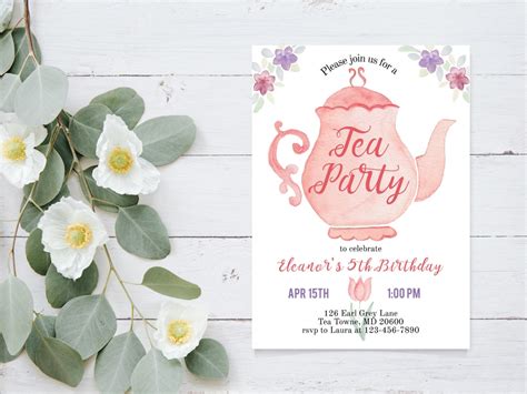 Tea Party Invitation Floral Tea Party Birthday Invite Pink Teapot ...