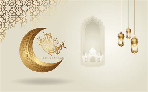 Eid mubarak arabic calligraphy greeting design islamic line mosque dome ...