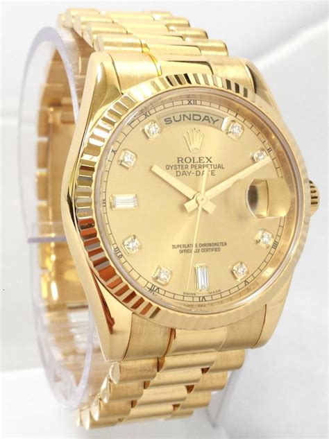 Rolex Day Date Champagne Diamond Dial President Bracelet 18k Yellow ...