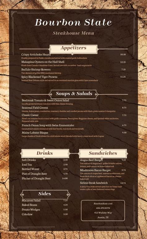 Bourbon Steakhouse Menu Design Template by MustHaveMenus