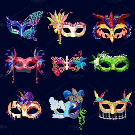 Colorful Ornate Carnival Masks Set | Carnival masks, Masks art, Masks ...