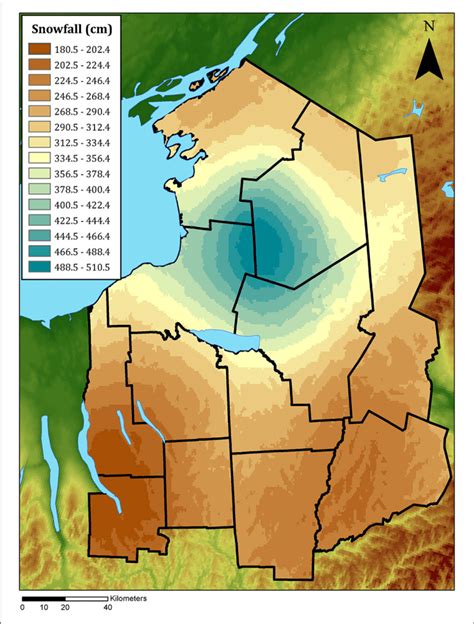 | Average seasonal snowfall totals (cm) for Central New York from ...