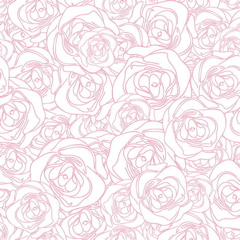 Seamless pattern with abstract pink line roses, simple hand drawn ...