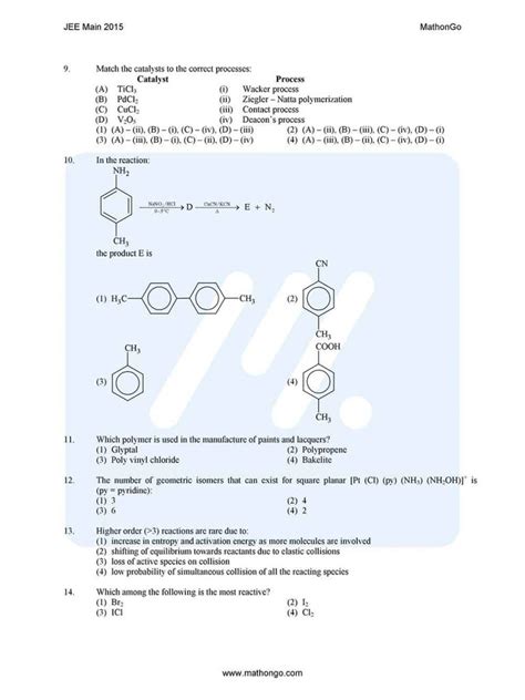 JEE Main 2015 Previous Year Question Paper with Answer Keys – MathonGo