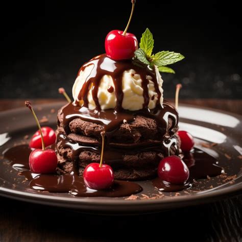 Premium AI Image | Free Photo choco lava cake red cherries chocolate ...