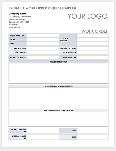 Service Call Work Order Template - Best Template Ideas