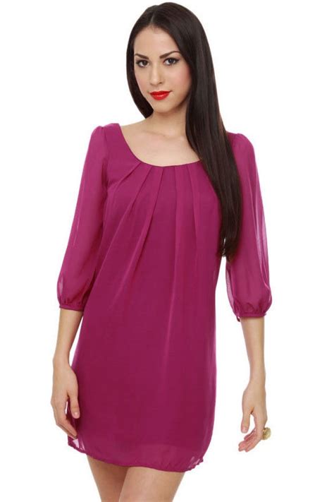 Elegant Magenta Dress - Chiffon Dress - Pleated Dress - $38.00