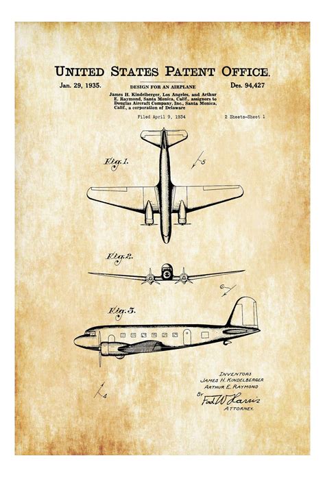 Douglas DC-2 Plane Patent 1935 – Douglas Aircraft Patent, Vintage ...