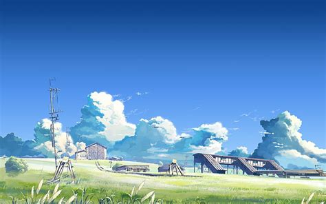 HD wallpaper: Anime Landscape Drawing HD, green grass field at daytime ...