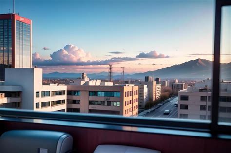 Premium AI Image | A balcony with a view of a city and mountains in the ...