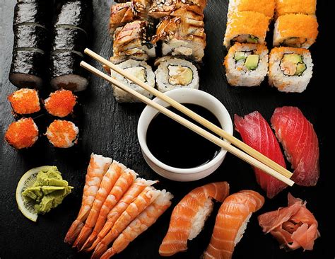 HD wallpaper: sushi, rice, vegetables, fish, wasabi, japanese foods ...