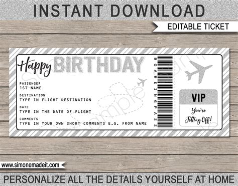 Editable Free Printable Airline Ticket Template For Gift ...