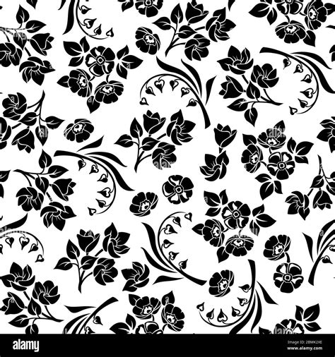 Vector seamless black and white floral pattern with various flowers ...