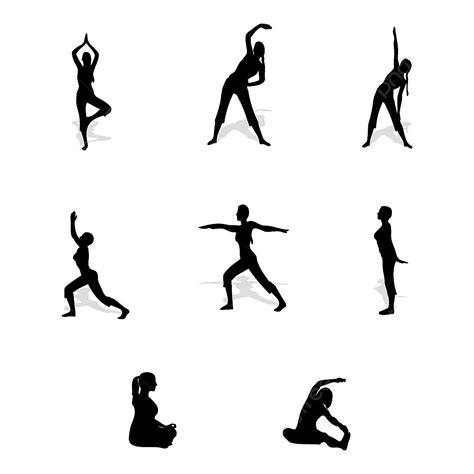 Gambar Siluet Wanita Dalam Pelbagai Pose Yoga, Clipart Yoga, Kesihatan ...