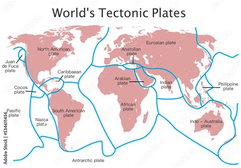 World 's tectonic plates. Earthquakes. Earth major lithospheric fault ...