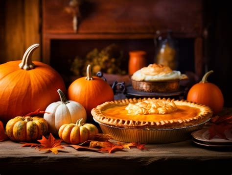 Premium AI Image | Happy Thanksgiving pumpkin pie background