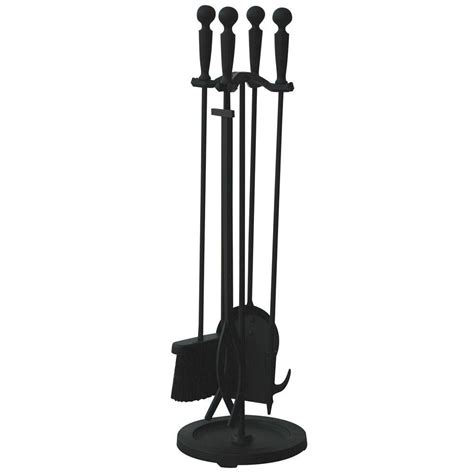 UniFlame Brushed Black 5-Piece Fireplace Tool Set with Double Rods-F ...