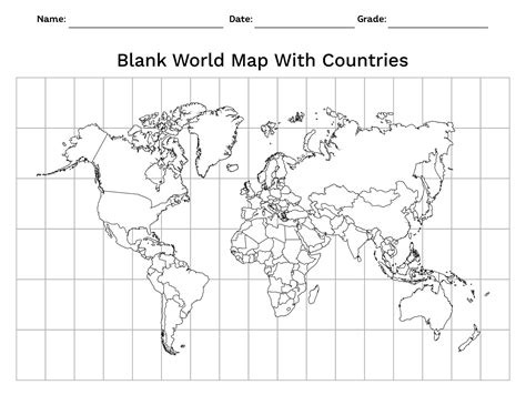 Blank World Maps With Grid - 10 Free PDF Printables | Printablee