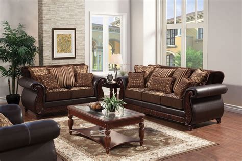 Franklin Dark Brown Fabric and Leatherette Living Room Set from ...