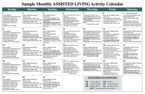 Sample Monthly ASSISTED LIVING Activity Calendar - PDF Senior Center ...