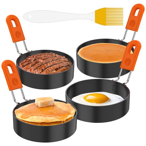 Gpoty 4 Pcs Egg Rings Set Fried Egg Mold with Oil Brush and Foldable ...