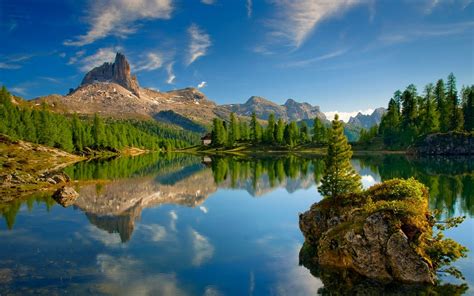 lake, Dolomites (mountains), Forest, Mountains, Reflection, Alps ...